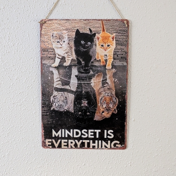 Mindset is everything cats ginger black tabby tin metal sign - Picture 1 of 7